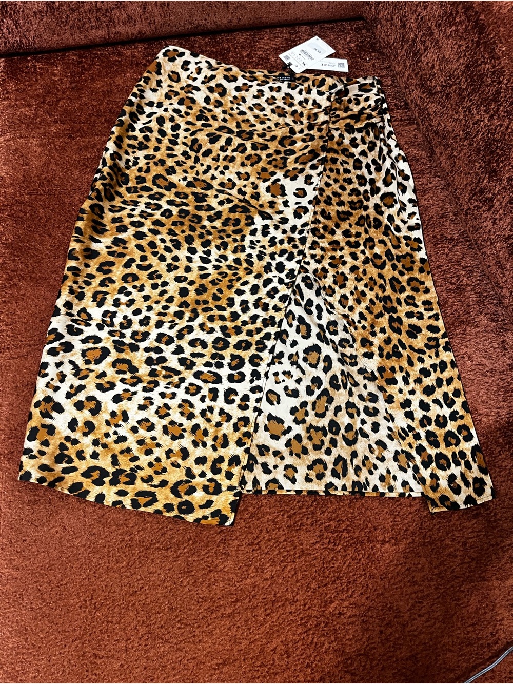 Zara Leopard Print Wrap Midi Skirt - Tan & Black